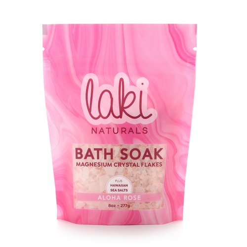 Laki Naturals Magnesium Flake Bath Soaks - Hawaiian Sea Salt - Aloha Rose 8oz