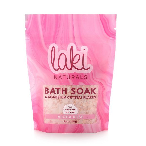 Laki Naturals Magnesium Flake Bath Soaks - Hawaiian Sea Salt - Aloha Rose 8oz