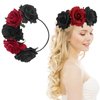 PAFUWEI Rose Flower Crown, Rose Floral Headpiece Hair Wreath Floral Headband Flower Hair Accessory, Suitable for Wedding, Parth, Mother's Day, Birthday, Daily Wear, Red and Black