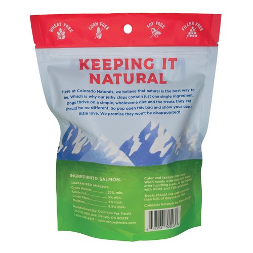 Colorado Naturals Salmon Jerky Chips Dog Treats, 6 oz – All-Natural, Made in USA, No Fillers or Preservatives – Wild Alaskan Caught, Rich with Omega-3