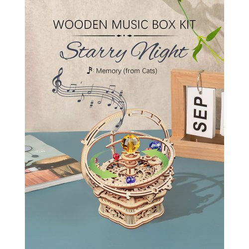 ROKR 3D Puzzles for Adults-Starry Night Music Box Kit-Wooden Puzzles Science Gifts for Adults-Gifts for Teenage Boys Girls