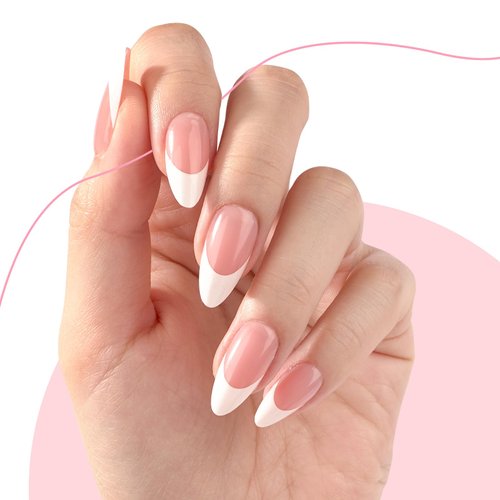 Canvalite French Tip Press on Nails Gel Nail Tips - 300Pcs Pre-Colored Quick and Easy Press on Nails Almond Fake Nails with Designs DIY Nail Extensions, Pink White