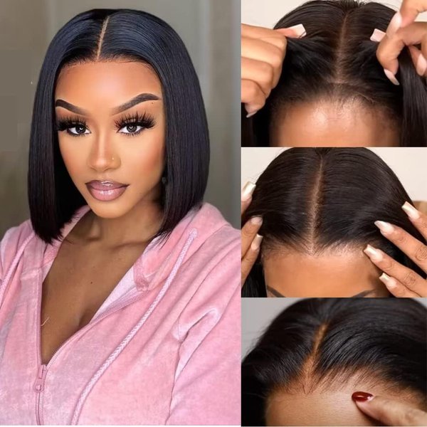 UNICE Bye Bye Knots Bob Wig Human Hair Pre-Bleached Invisible Knots 7x5 Lace Front Wigs Human Hair Pre Everything Glueless Wigs Human Hair Pre Plucked Pre Cut Lace 12 inch