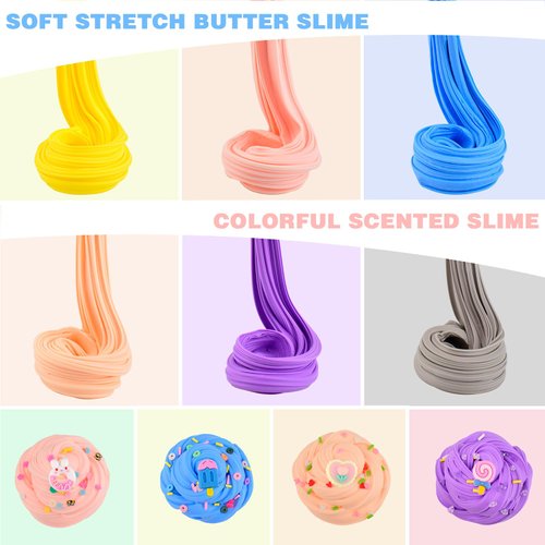 Slime Kit 12 Pack, with 6 Butter Slime and 6 Crystal Slime for Party Favors, Scents Slime Putty Soft and Non-Sticky, Birthday Gift Carnival Prizes, Stress Relief Toy for Kids Education