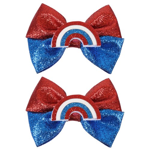 2pcs 4th of July Independence Day Hair Bows 4" Glitter Rainbow Hair Clips Patriotic Alligator Barrettes Pins for Toddler Teens Girls Kids Back School Outfits Decor Accessories Gift