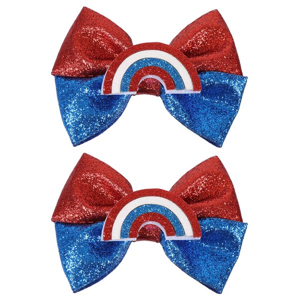 2pcs 4th of July Independence Day Hair Bows 4" Glitter Rainbow Hair Clips Patriotic Alligator Barrettes Pins for Toddler Teens Girls Kids Back School Outfits Decor Accessories Gift