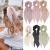 6 Pcs Hair Scarf Hair Scrunchies Bow Scrunchies Chiffon Floral Scrunchie Hair Bands Soft Scarf Hair Ties Bowknot Ponytail Holder Bunny Ear Hair Ties Elastic Hair Ribbons for Women Girls