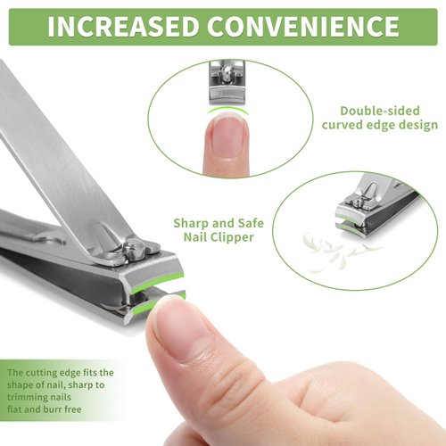 Mia Klein Stainless Steel Nail Clipper 2 Pcs for Men and Women - Nail Care Kit Including Fingernail and Toenail Clippers 3.1" and 2.2", Nail Clipper with File (Silver)