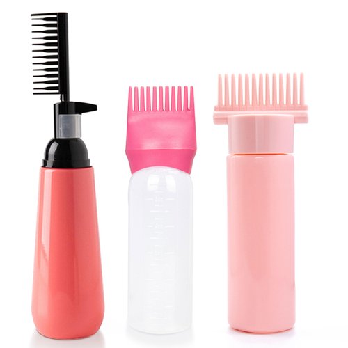 Caliee Pink 3Pack Root Comb Applicator Bottle Applicator Brush with Graduated Applicator Bottle for Hair Oil Hair Applicator Dye Bottle Root Brush Hair Dye Applicator Bottle Hair Color Comb Bottle