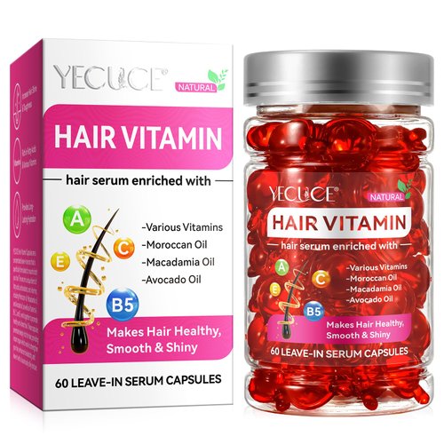 Generic Hair Vitamin Serum Capsule, Hair Treatment Serum, No Rinse with Vitamins A,C,E Pro Vit. B5, Strengthen & Hydrate Hair - For All Hair Types 60 Caps, Pink