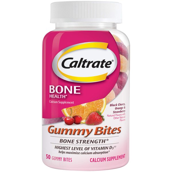 Caltrate Gummy Bites 500 mg Calcium and Vitamin D Supplement, Black Cherry, Strawberry, Orange - 50 Count