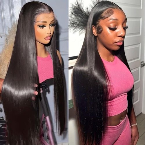 13x6 HD Lace Front Wigs Human Hair Pre Plucked Pre Bleached Knots with Baby Hair Glueless Lace Frontal Wigs Brazilian Unprocessed Waterfall Straight Human Hair Wigs for Women 200% Density (22 Inch)