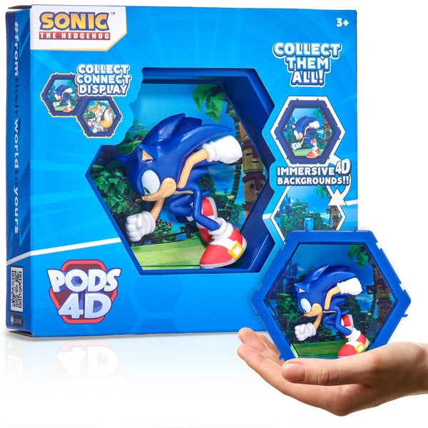 WOW! PODS 4D Sonic The Hedgehog Toy - Unique Connectable & Collectable Sonic Figure, Wall/Shelf Display Toy Figure, Easter Basket Stuffers, Sonic Action Figures, Sonic Toys & Gifts for Kids & Adults