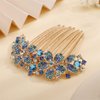 Aimimier Double Flower Crystal French Hair Comb Shinny Rhinestone Gem Side Combs Long Teeth Hair Clips Bridal Hair Accessories for Women Girls(Blue)
