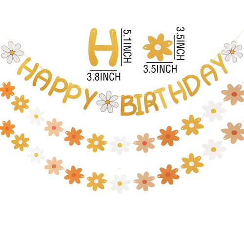 Happy Birthday Banner Little Daisy Banner for Kids Adults Birthday Party Decorations (Dark Yellow+Orange)