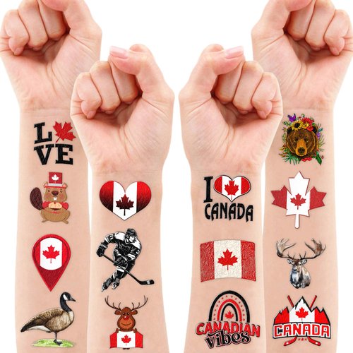Canada Temporary Tattoos Sticker for Kids Birthday Party Supplies Decorations Party Favors 100PCS Tattoo Maple Syrup Canadian flag Canada Travel Themed Cute Kids Boy Gifts Ideal School Prizes Rewards