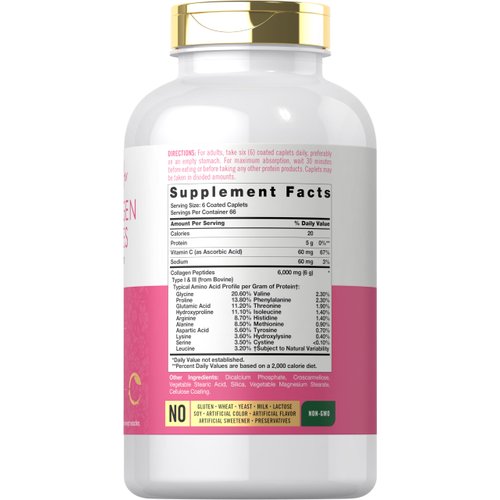 Carlyle Collagen Peptides 6000mg | 400 Caplets | with Vitamin C | Type 1 and 3 | Non-GMO, Gluten Free, Grass Fed Supplement