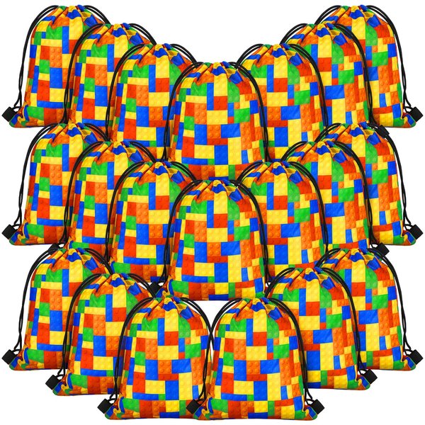 Shappy 12 Packs Building Blocks Goodie Candy Treat Bags Building Blocks Drawstring Gift Bags Kids Birthday Party Favor Bags for Building Block Party Supplies Decorations, Shappy-Blocks Goodie-09