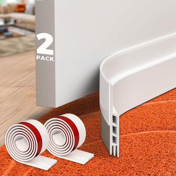 Holikme 2 Door Draft Stopper Under Door Draft Blocker Insulator Door Sweep Weather Stripping Noise Stopper Strong Adhesive White