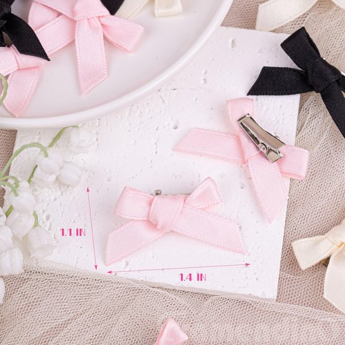 Framendino, 60 Pack Mini Bowknot Hair Clips Ribbon Bows Hair Clip Satin Bow Hairpins Hair Barrettes for Girls Women Hair Accessories