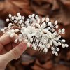 Foyte Flower Bride Wedding Hair Comb Crystal Leaf Bridal Headpieces Rhinestone Hair Pieces Pearl Bridesmaid Side Combs Hair Accessories for Women and Girls (pearl)