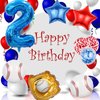 HADCKJA Baseball Balloons Baseball Birthday Party Supplies with 2nd Balloon Baseball Glove Balloon Red Blue Star Red Blue Confetti Balloon for Boy Shower Decorations Birthday Party Decorations 9Pcs