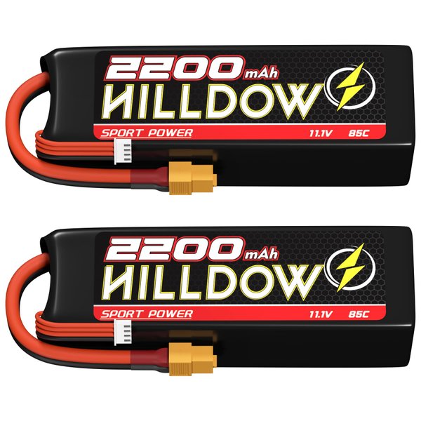 Hilldow 11.1V Lipo RC Battery 3S 85C 2200mAh Lipos Batteries Rechargeable Soft Case with XT60 Connector for RC Airplane Helicopter Drone FPV RC Car RC Boat(