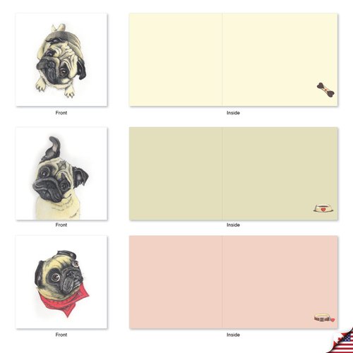 The Best Card Company - 10 Blank Dog Greeting Cards for All Occasions (4 x 5.12 Inch) - Snuggle Pugs AMQ5648OCB-B1x10
