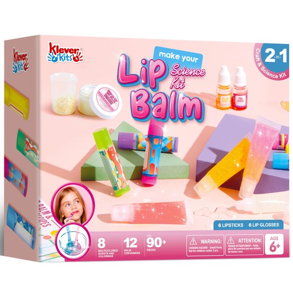 Klever Kits 2-in-1 Lip Balm Making Kit for Kids, Make Your Own Lip Balm, DIY Lip Gloss Set for Kids, Science Kit with Flavoring Scents, DIY Makeup Set, Present for Girls 6 and Up