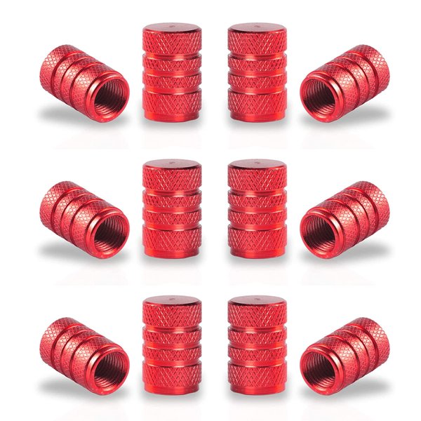 SINGARO 12PCS Tire Valve Stem Caps, Car Exterior Accessories, Aluminum Alloy Valve Cover Universal for Cars, Trucks, Motorcycles and Bicycles (Red)