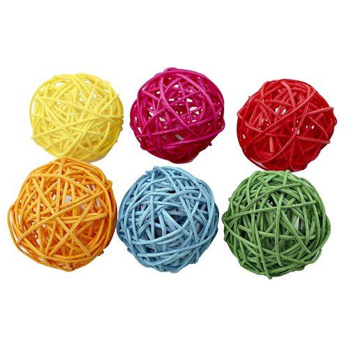 Bonka Bird Toys 1292 Pk6 Medium Colored 2" Vine Balls, Parrot Foot Talon Craft Part Cage Toy, Conure, Amazon, African Grey, and Similar