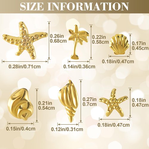 Pndeyo 2 Boxes Ocean Theme Nail Charms, Sea Beach Starfish Seashell Nail Decals Accessories, Metal 3D Nail Gems Jewelry Decoration Supplies for Manicure DIY Nail Embellishments- Gold