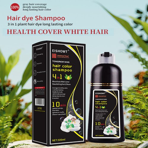 DENESTUP Black Hair Dye Shampoo, Hair Color Shampoo for Gray 4 in 1 Shampoo, Hair Color Gray Coverage for Women and Men Natural Plant Hair Dye Shampoo 500ml (Brown Black)