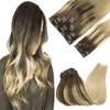 GOO GOO Clip in Hair Extensions Real Human Hair, 14inch 150g 9Pcs, 4/18 Balayage Chocolate Brown Highlighted Dirty Blonde, Remy Human Hair Extensions Clip ins for Women, Natural Human Hair