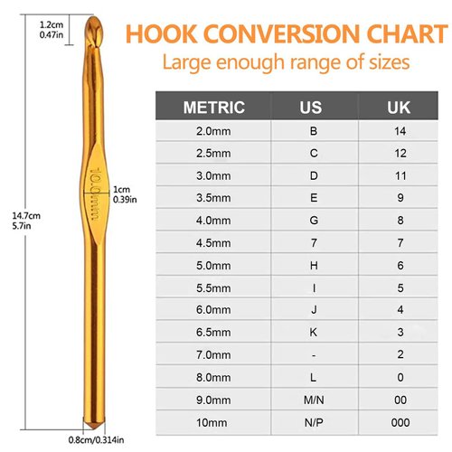 BCMRUN 14 pcs Multicolor Aluminum Crochet Hooks Knitting Needles Craft Yarn 2-10mm