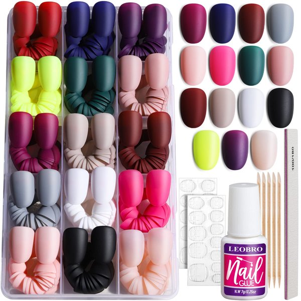LEOBRO Oval Short Press on Nails, 360PCS Fit Nicely & Natural Matte Short Press on Nails Almond, Lightweight Oval Almond Fake Nails Press On False Nails Full Cover, Press on Nails Short, 12 Sizes