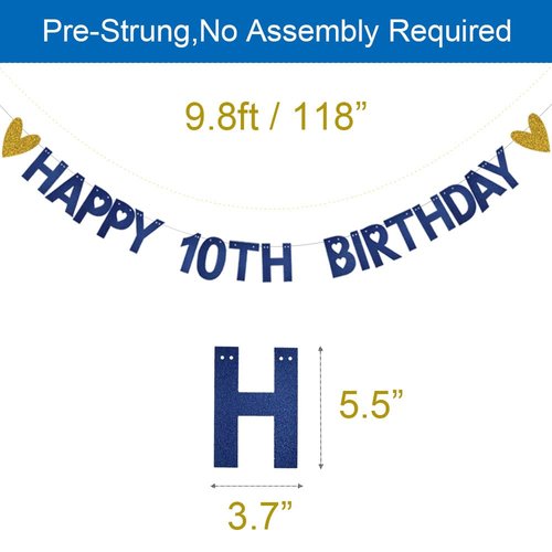 HAPPY 10TH BIRTHDAY Banner,Pre-Strung,Blue Paper Glitter Party Decorations for 10 Years Old 10TH Birthday Party Supplies Letters Blue ZHAOFEIHN