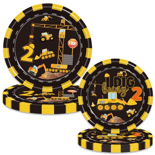 80 Pcs Construction 2nd Birthday Party Supplies Dump Truck Theme Two Decorations Tableware Includes Plates, Napkins, Forks for Boys Construction Two Years Old Birthday Party Decorations Favors
