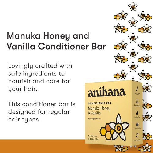 ANIHANA Conditioner Bar | Manuka Honey and Vanilla – Nourishing Conditioner for Regular Hair Types - 2.1 oz