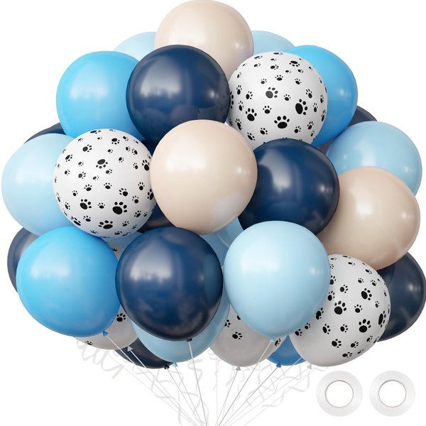 OuMuaMua Blue Birthday Decorations, 50Pcs Navy Blue Balloons Dog Paw Balloons for Girls Boys Birthday Baby Shower Dog Themed Party Decorations, Blue Birthday Party Supplies, 12 Inch
