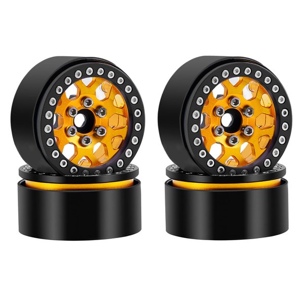 DJX 4PCS 1.9 Inch Beadlock Wheel Hub Rim with 12mm Hex for 1/10 RC Rock Crawler Axial SCX10 SCX10 II 90046 SCX10 III AXI03007 D90 TRX4(Glod)
