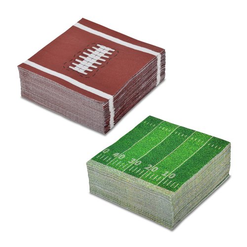 Football Birthday Party Supplies Disposable Paper Cocktail Napkins for Tailgate Party Decorations, Assorted 40 Pack Football Field Design and 40 Pack of football Pattern, Total 80 Pack