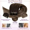 LaaVoo Clip in Extensions Human Hair Balayage Seamless Hair Extensions Clip Ins Real Human Hair Brown Balayage Caramel Brown Human Hair Extensions Clip Ins Brown Long Straight 20 Inch 7Pcs/140g