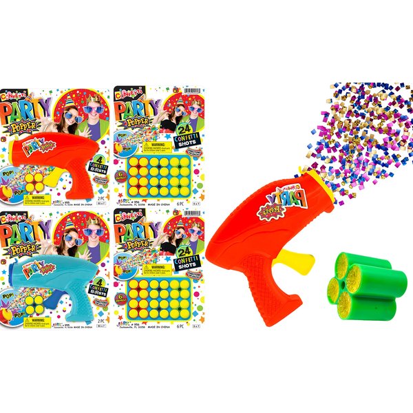 JA-RU Confetti Party Poppers Gun (2 Guns & 56 Shots) Party Supplies Reusable Multicolor Metallic Confetti Poppers Gun Confetti Gun, Party Favors or Kids and Adults Birthday Parties.955-2-956-2s