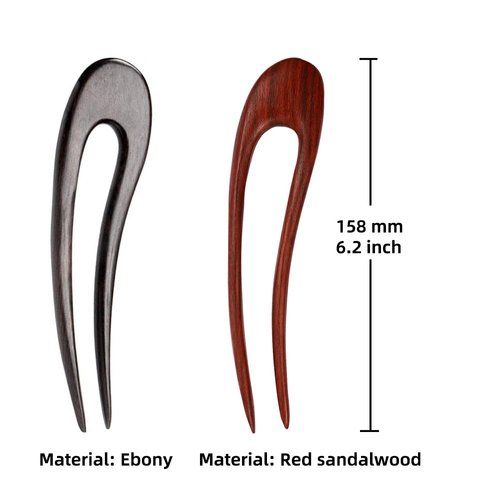 CHOISBEING Wooden Hair Forks U Shape Hair Stick for Long Hair Handmade French Hairpin Wood Vintage Two Prong Hair Clip for Women Hair Accessories (2pack moon wooden hair fork)
