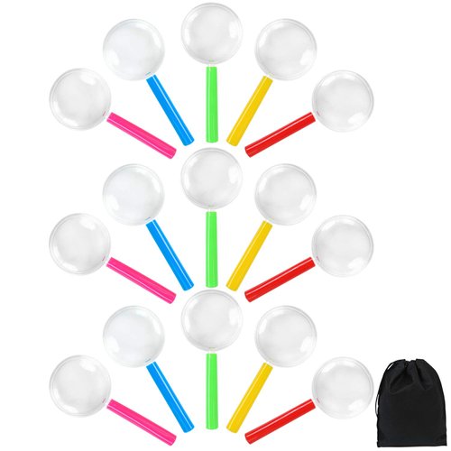 Elcoho 30 Pack Plastic Magnifying Glasses Colorful Magnifying Glasses Party Favors with a Storage Bag, 5 Colors
