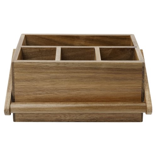 VaeFae Acacia Silverware Caddy with Handle, Wooden Utensil Holder, Mulip-pose Organizer for Kitchen, Office, Bathroom, Bedroom