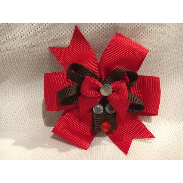 Rudolph Hair Bow, Reindeer Hair Bow, Ribbon Sculpture, Girls Hair Accessory