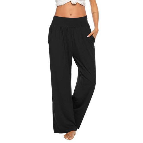 ZJCT Womens Yoga Sweatpants Comfy Loose Wide Leg Lounge Workout Running Joggers Pants with Pockets Black M