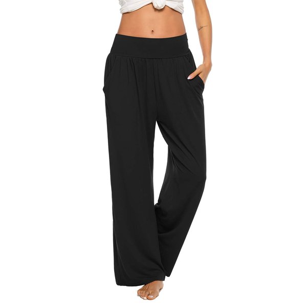 ZJCT Womens Yoga Sweatpants Comfy Loose Wide Leg Lounge Workout Running Joggers Pants with Pockets Black M